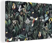 Canvas Schilderij Bloemen - Toekan - Bladeren - 60x40 cm - Wanddecoratie