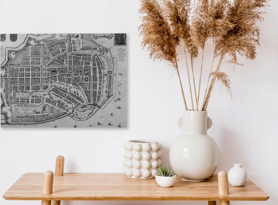 Plan de la ville historique en Zwart et blanc d'Enkhuizen - Carte 40x30 cm - petit - Tirage photo sur toile (Décoration murale salon / chambre)