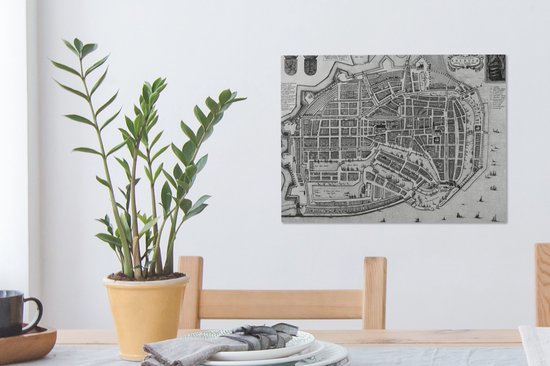 Plan de la ville historique en Zwart et blanc d'Enkhuizen - Carte 40x30 cm - petit - Tirage photo sur toile (Décoration murale salon / chambre)