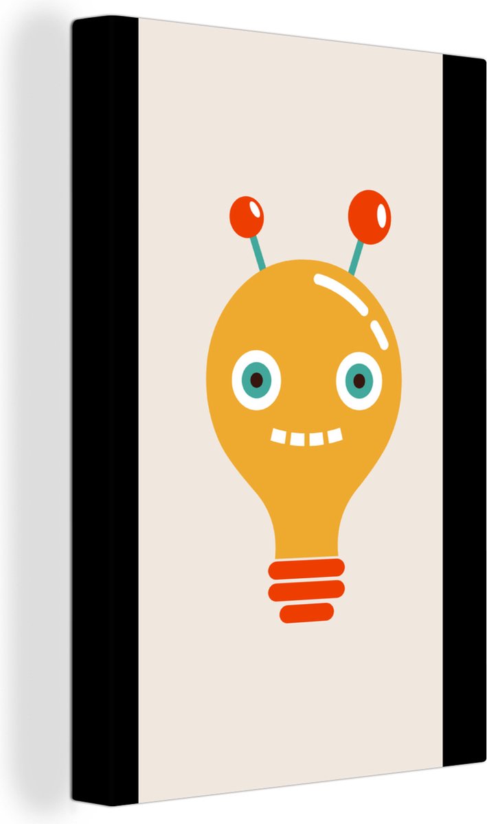 Canvas schilderij 20x40 cm - Wanddecoratie Robot - Gloeilamp - Gezicht - Antenne - Kindere
