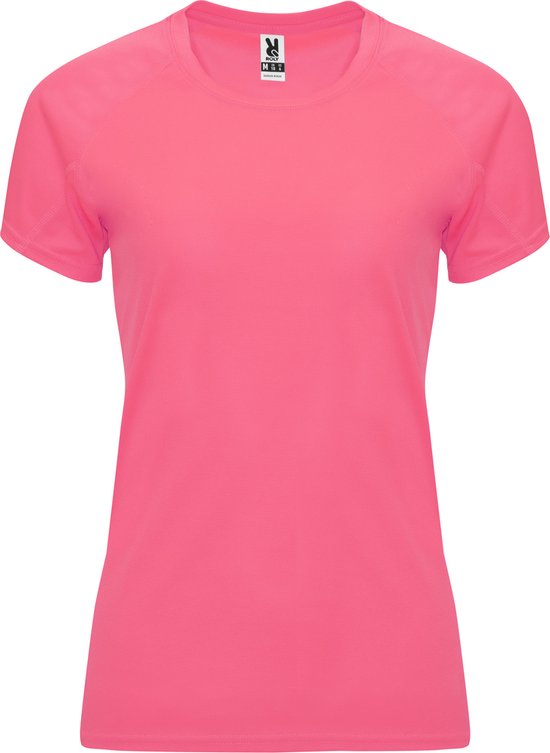 Fluorescent Roze dames sportshirt korte mouwen Bahrain merk Roly maat XXL