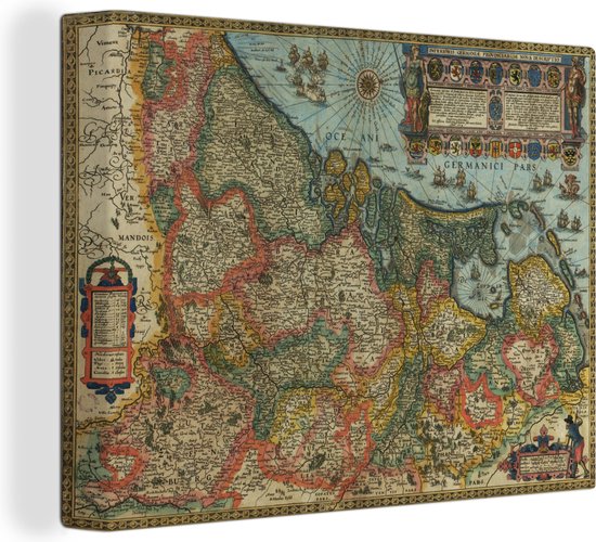 Canvas Schilderij Historische landkaart van Nederland - 80x60 cm -  Wanddecoratie | bol.com