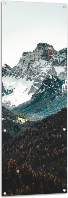 WallClassics - Tuinposter – Bomen bij Rotsachtige Bergen - 50x150 cm Foto op Tuinposter  (wanddecoratie voor buiten en binnen)