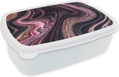 Broodtrommel Wit - Lunchbox - Brooddoos - Marmerlook - Roze - Paars - Goud - Luxe - Marmer - 18x12x6 cm - Volwassenen