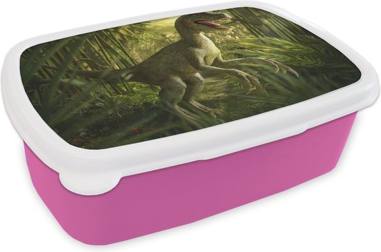 Lunchbox Rose - Lunchbox - Breadbox - Dinosaurus - Plantes - Vert - Illustration - Enfants - Garçons - 18x12x6 cm - Enfants - Fille