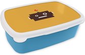 Broodtrommel Blauw - Lunchbox - Brooddoos - Robot - Gezicht - Antenne - Geel - Jongens - Kind - 18x12x6 cm - Kinderen - Jongen