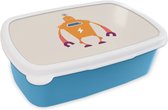 Broodtrommel Blauw - Lunchbox - Brooddoos - Robot - Antenne - Oranje - Bliksemschicht - Jongen - Kids - 18x12x6 cm - Kinderen - Jongen