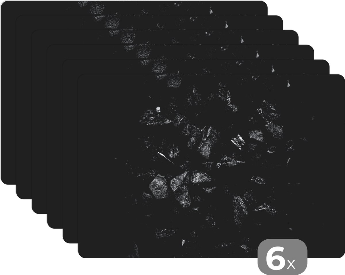 Placemat - Zwart - Wit - Stenen - Gesteente - 45x30 cm - Placemats plastic - Kamerdecoratie