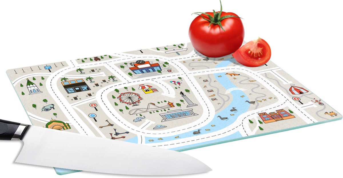 Glazen Snijplank - 28x20 - Kinderen - Stad - Pretpark - Auto - Snijplanken Glas