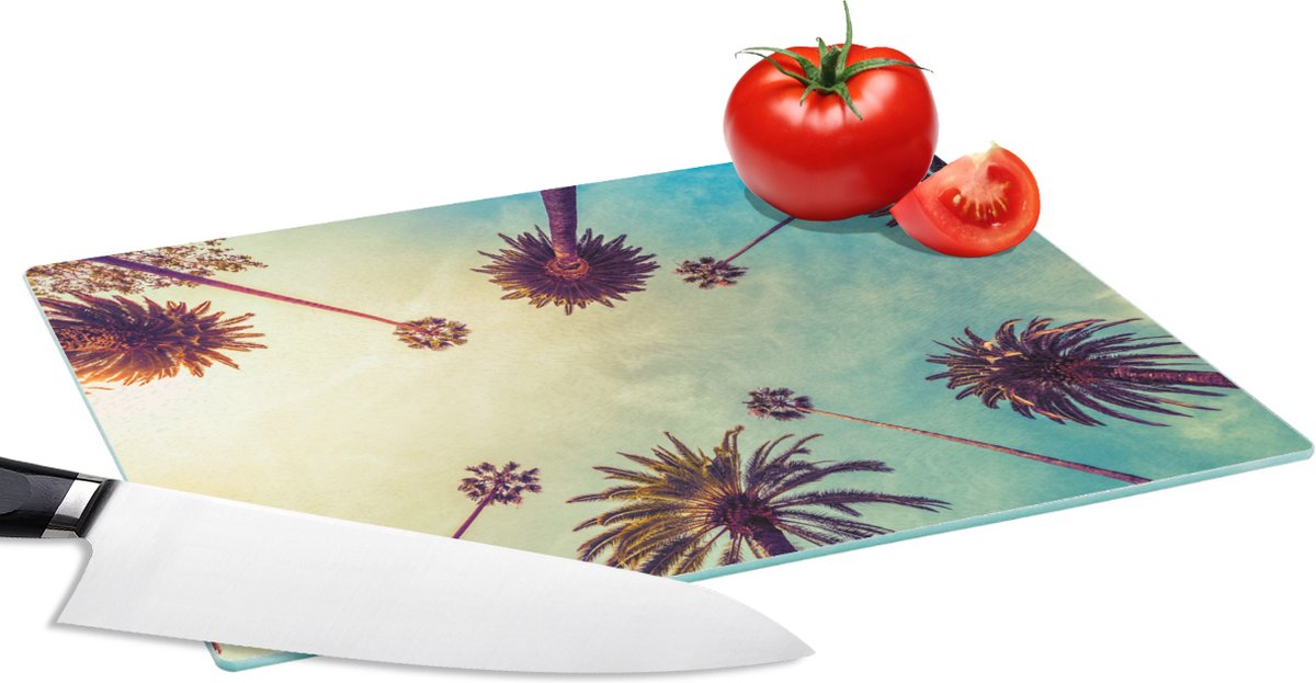 Glazen Snijplank - 28x20 - Palmboom - Lucht - Bomen - Zomer - Tropisch - Snijplanken Glas