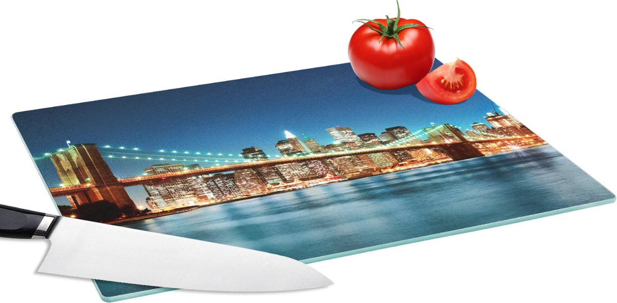 Glazen Snijplank - 39x28 - New York - Brug - Architectuur - Brooklyn - Licht - Snijplanken Glas