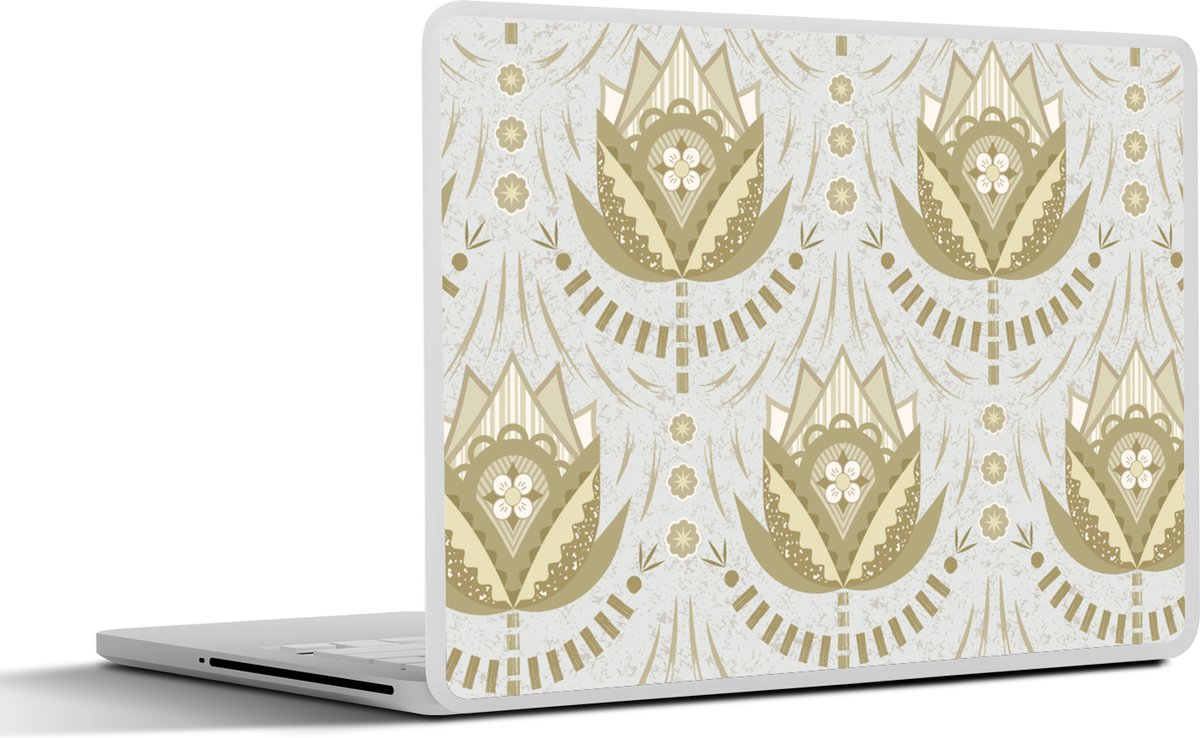 Laptop sticker - 17.3 inch - Bloemen - Goud - Patronen - 40x30cm - Laptopstickers - Laptop skin - Cover