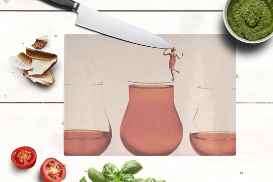 Planche à découper en Verres - 28x20 - Femme - Vin - Verre à vin - Vintage - Planches à découper en Glas