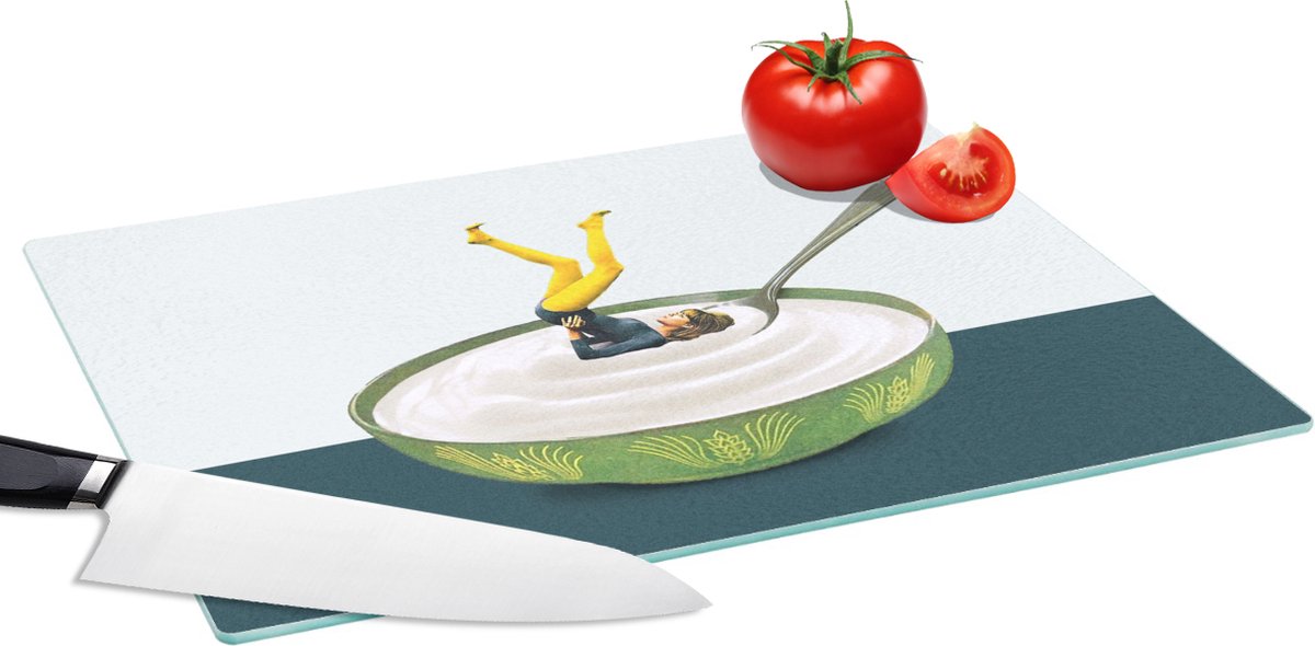 Glazen Snijplank - 39x28 - Yoghurt - Yoga - Retro - Snijplanken Glas