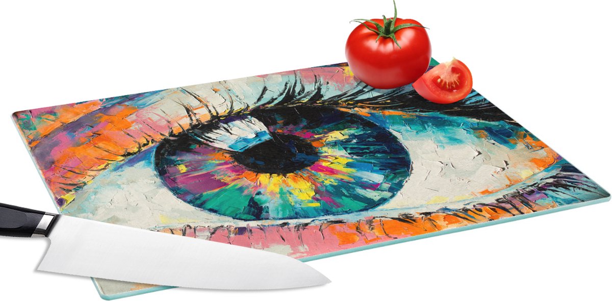 Glazen Snijplank - 39x28 - Schilderij - Olieverf - Oog - Kleuren - Snijplanken Glas