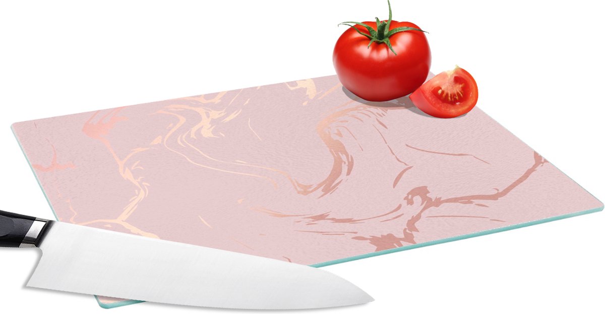 Glazen Snijplank - 28x20 - Marmer - Roségoud - Lijn - Snijplanken Glas
