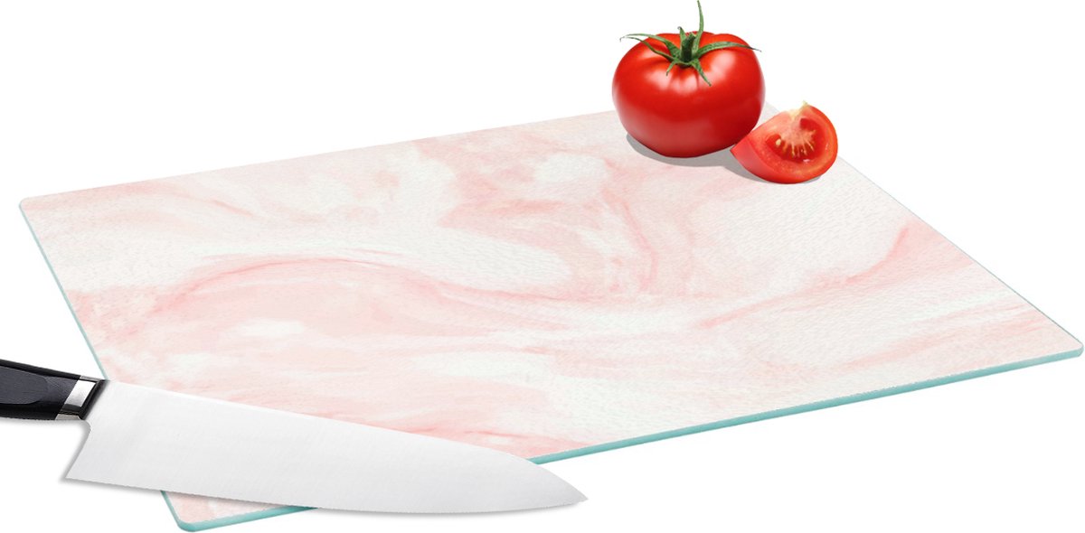 Glazen Snijplank - 39x28 - Marmer - Wit - Roze - Pastel - Snijplanken Glas
