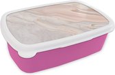 Broodtrommel Roze - Lunchbox - Brooddoos - Marmer - Patroon - Pastel - Abstract - Marmerlook - Luxe - 18x12x6 cm - Kinderen - Meisje