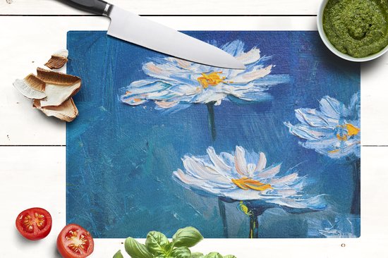 Planche à découper en Verres - 39x28 - Peinture - Huile - Fleurs - Blauw - Planches à découper en Glas