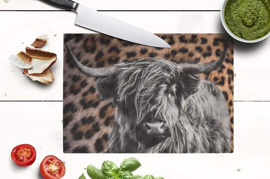 Planche à découper en Verres - 28x20 - Highlander écossais - Panthère - Zwart - Wit - Planches à découper en Glas