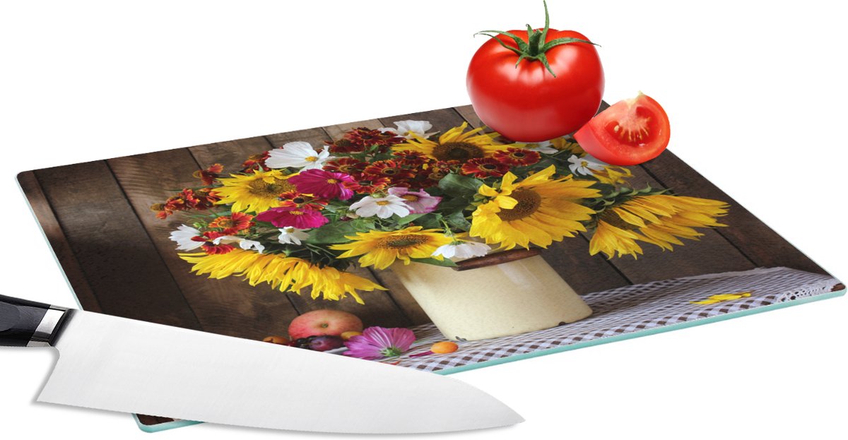 Glazen Snijplank - 28x20 - Bloemen - Kleuren - Stilleven - Snijplanken Glas