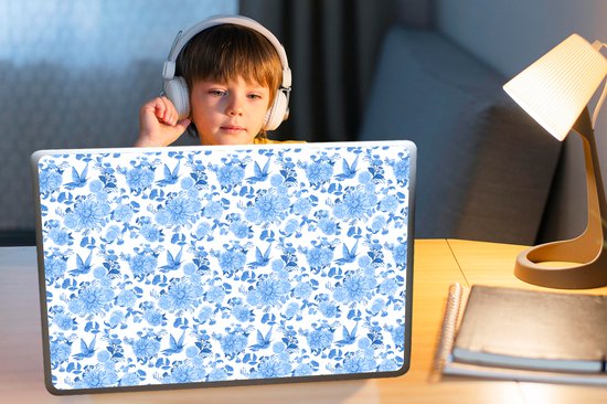 Autocollant pour ordinateur portable - 17,3 pouces - Fleurs - Motif - Blauw - 40x30cm - Autocollants pour ordinateur portable - Peau pour ordinateur portable - Couverture