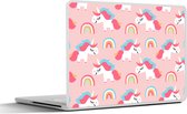 Laptop sticker - 11.6 inch - Unicorn - Regenboog - Roze - Patroon - 30x21cm - Laptopstickers - Laptop skin - Cover