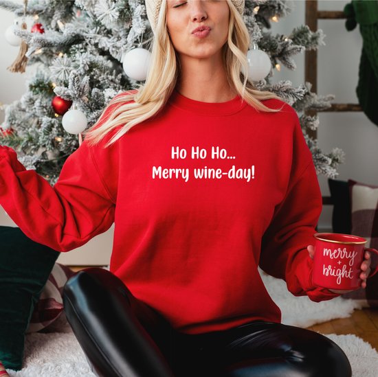 Kerst Sweater- Hohoho Merry wine day. Foute kersttrui. Maat M