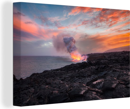 Lava vulkaan bij de oceaan Canvas 120x80 cm - Foto print op Canvas schilderij (Wanddecoratie)