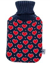 axion® - Warmwaterkruik met hoes - Blauw - Hartjespatroon - Herstel - Inhoud 2 Liter