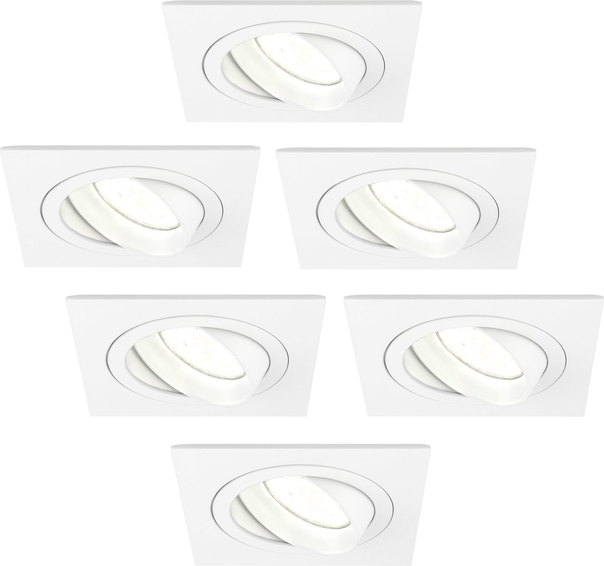 Ledvion Set van 6 LED Inbouwspots Sevilla, Wit, 5W, 4000K, 92 mm, Dimbaar, Vierkant, Badkamer Inbouwspots, Plafondspots, Inbouwspot Frame