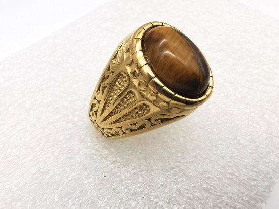 RVS goudkleurig ovale edelsteen ring met Tijgeroog edelsteen maat 23. Geweldig cadeau te geven of zelf dragen.