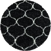 Flycarpets Azure Rond Vloerkleed Berber Motief - Antraciet / Wit - Hoogpolig - 200x200 cm
