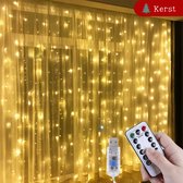 LED Kerstverlichting Binnen/Buiten – Lichtgordijn - 3x3 meter - Warm Wit - USB aansluiting