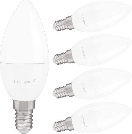 Lumare LED Kaarsen 5W C37 Lamp Kaars | Socket E14 LED Warm Wit 2700K Lamp | 470 Lumen Lampen | Vervangt 35W Lampen | Licht Stralingshoek 270° | Set van 5 [Energie Klasse F].
