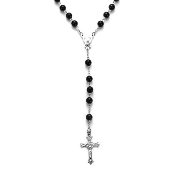 Collier croix chapelet de Luxe WiseGoods - Colliers de Perles - Bijoux Design - Cadeau Bijoux - Accessoires de vêtements pour bébé Vêtements - Argent Zwart