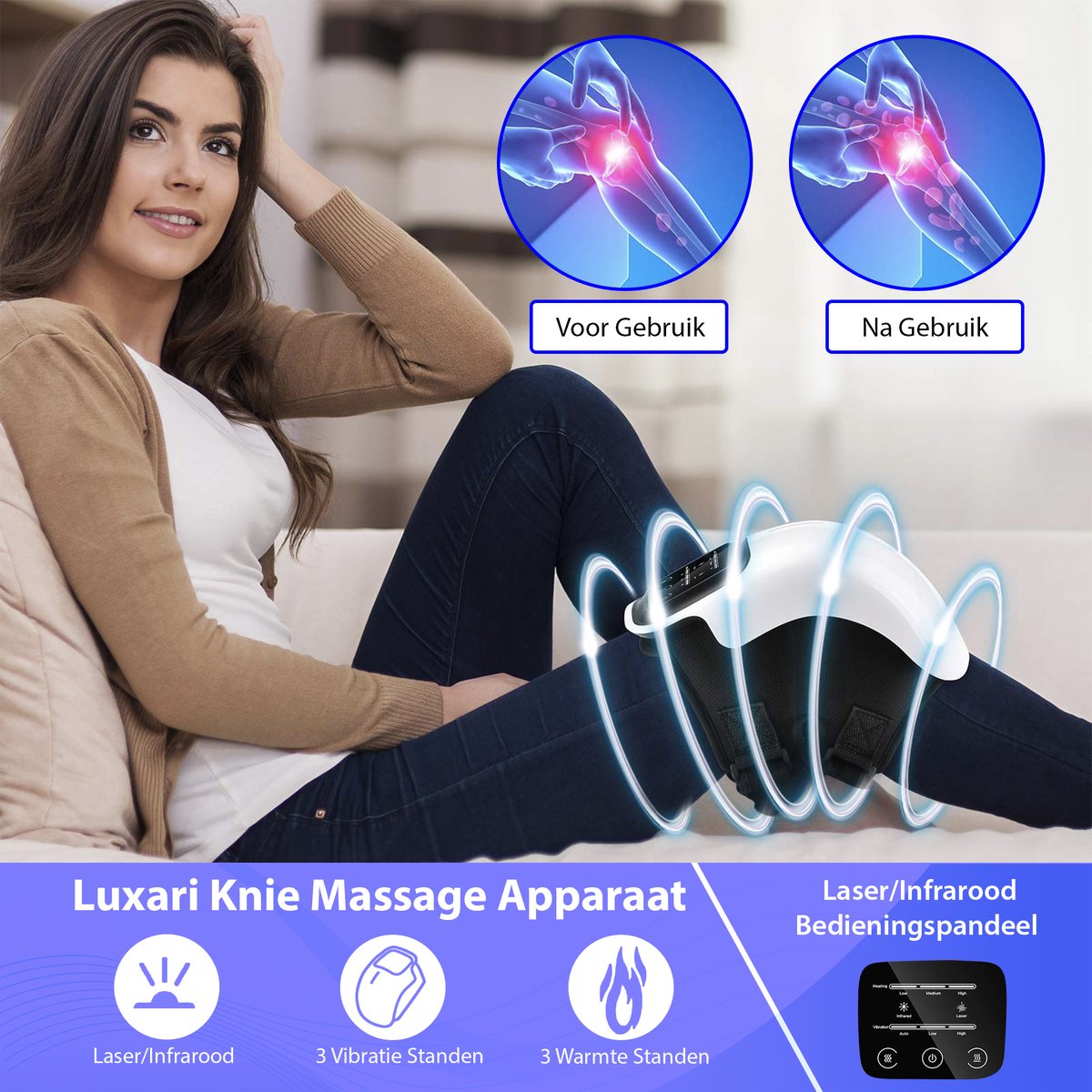 Luxari Knie Massage Pro Infrarood Massagekussen Verstelbaar - afbeelding 3