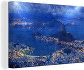 Canvas Schilderij Storm - Rio de Janeiro - Nacht - 120x80 cm - Wanddecoratie