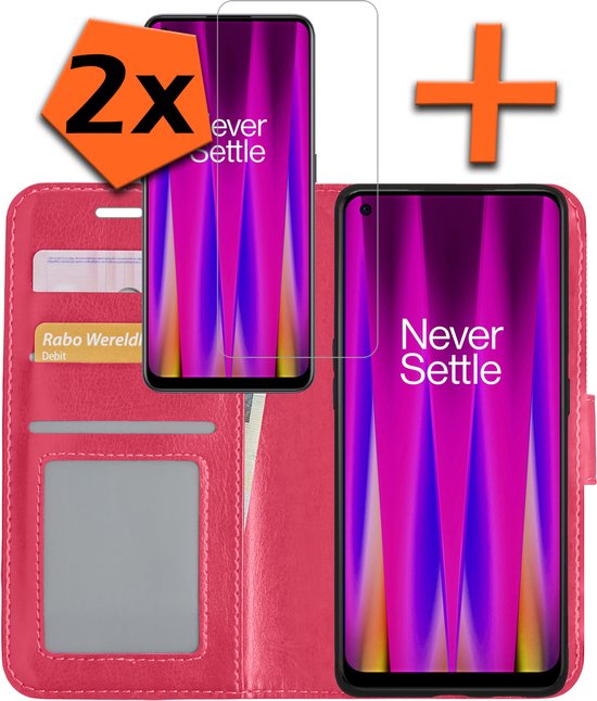 OnePlus Nord CE 2 Lite Cover Bookcase Flip Case Book Cover avec 2x Protecteur d'écran - OnePlus Nord CE 2 Lite Case Book Case - Rose Foncé