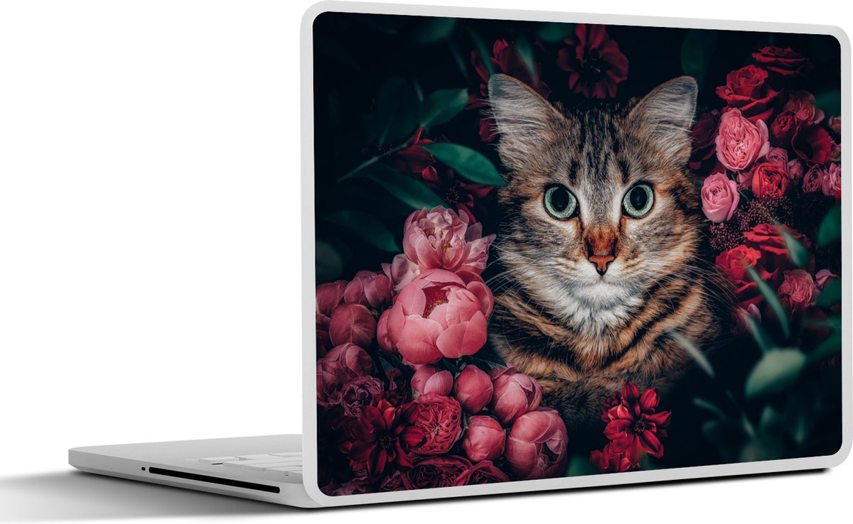 Laptop sticker - 11.6 inch - Kat - Bloemen - Dieren - Botanisch - 30x21cm - Laptopstickers - Laptop skin - Cover