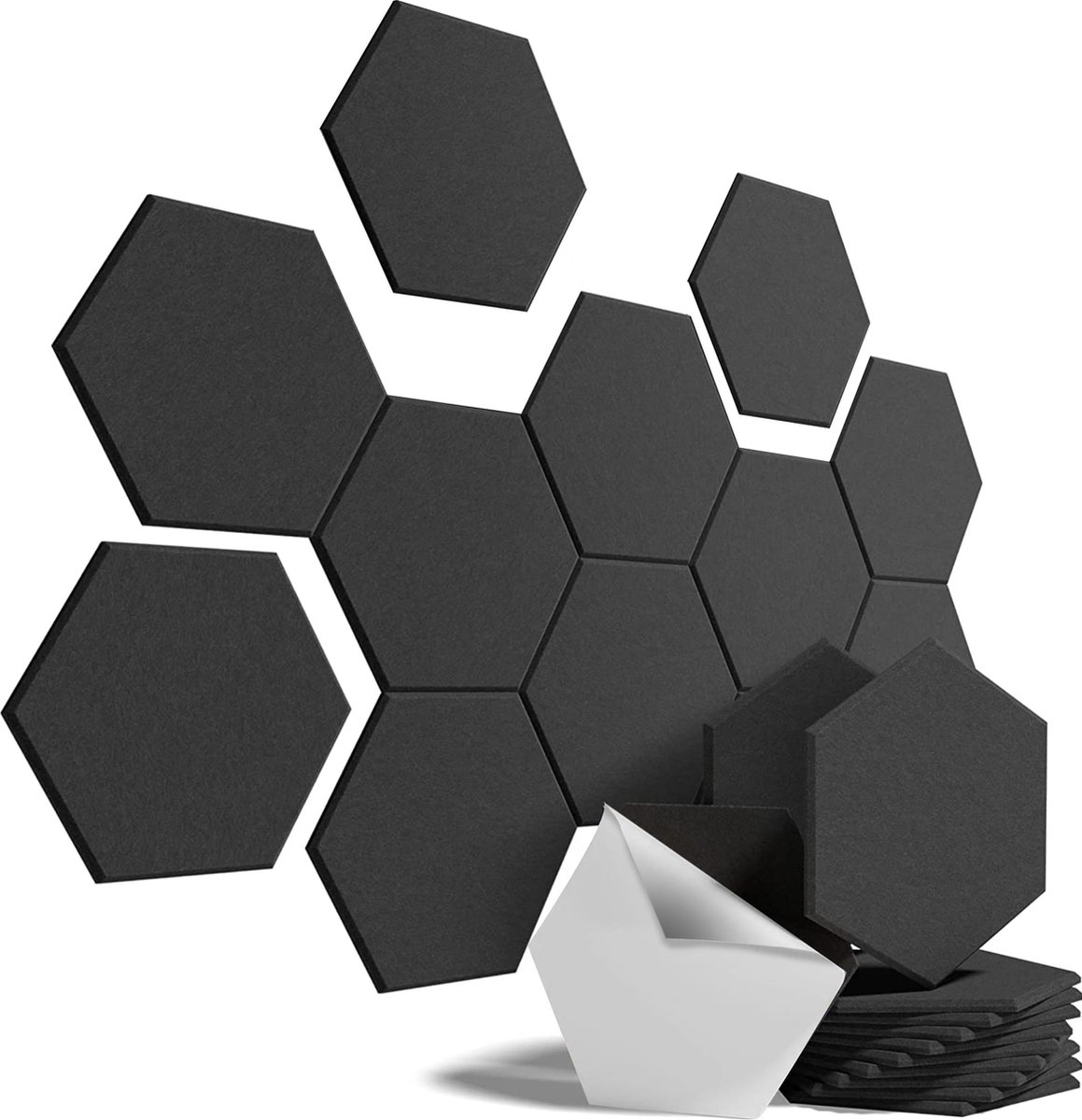 What's Goods® 1400g/m2 Akoestische hexagon panels vilt Set x12 tegels - Muur studio absorptieplaten / geluidsisolatie panelen zwart