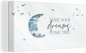 Toile - Lune - Garçons - Aquarelle - Blauw - Dire - Réalisez vos rêves - Photo sur toile - 80x40 cm - Chambre d'enfant