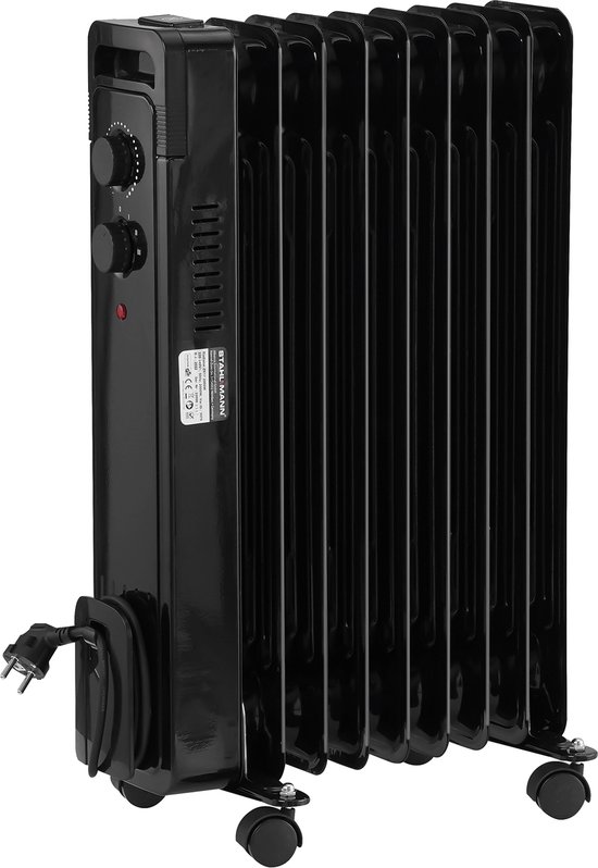 STAHLMANN Olieradiator ZR17 2000 Watt - Zwarte Elektrische verwarming energiebesparend tot 40 m² - Elektrische verwarming met thermostaat en 3 verwarmingsniveaus - Elektrische verwarming zwart