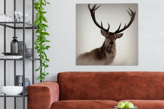 Tableau Peinture Portrait - Cerf - Bois - 90x90 cm - Décoration murale