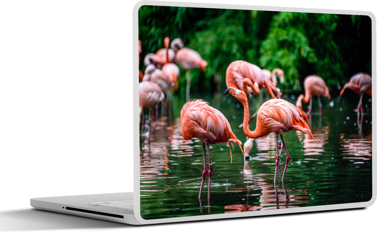 Laptop sticker - 11.6 inch - Flamingo - Tropisch - Vogel - Water - Roze - 30x21cm - Laptopstickers - Laptop skin - Cover