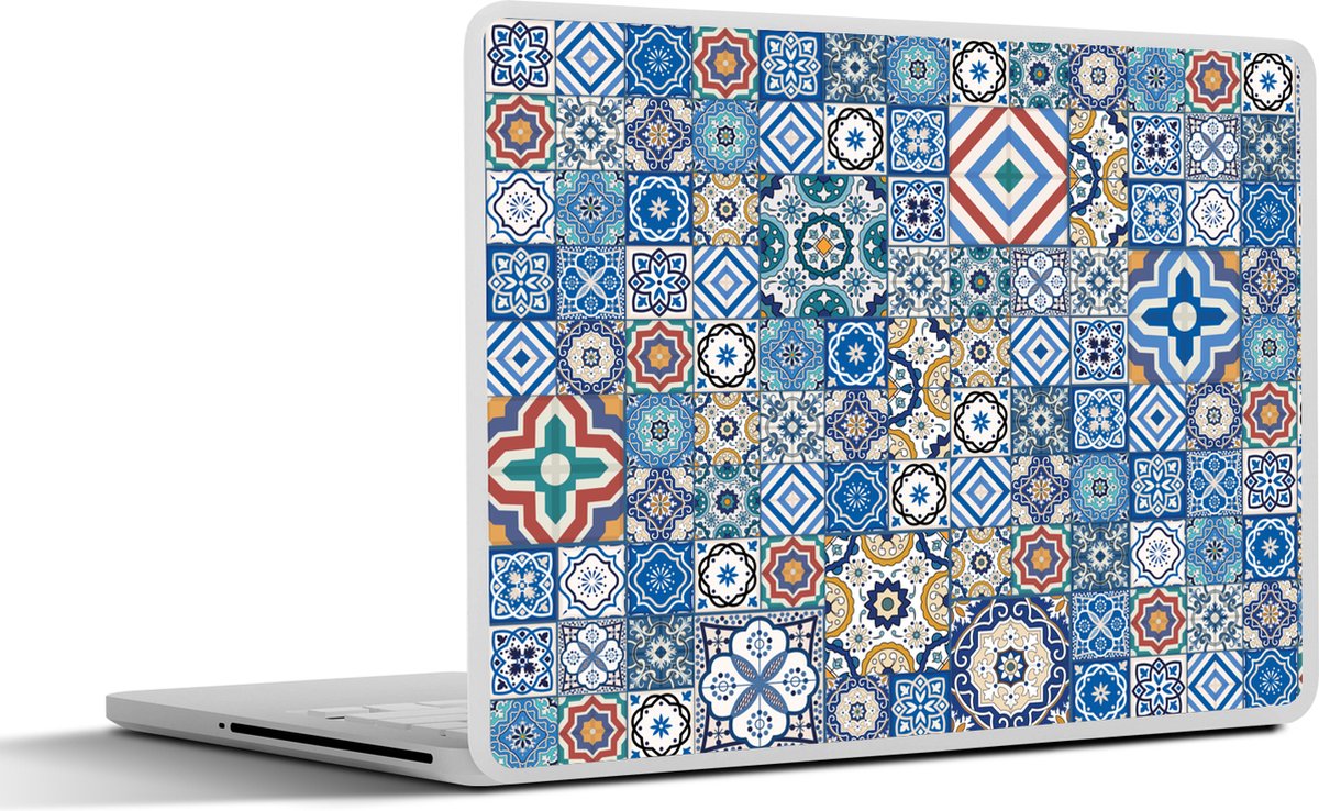 Laptop sticker - 17.3 inch - Patronen - Bloemen - Blauw - Vormen - 40x30cm - Laptopstickers - Laptop skin - Cover