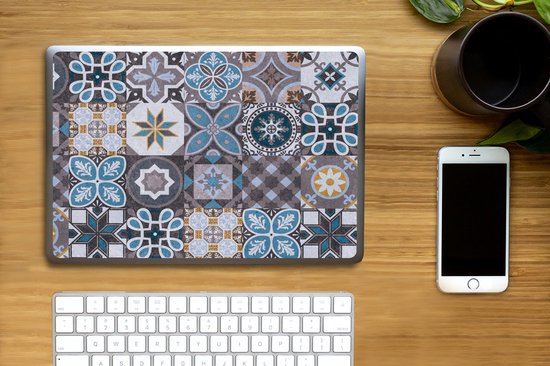 Sticker ordinateur portable - 14 pouces - Fleurs - Motifs - Blauw - Marron