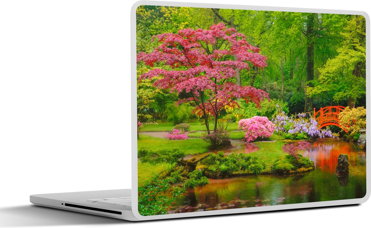 Laptop sticker - 11.6 inch - Brug - Japans - Botanisch - Bomen - Bloemen - 30x21cm - Laptopstickers - Laptop skin - Cover