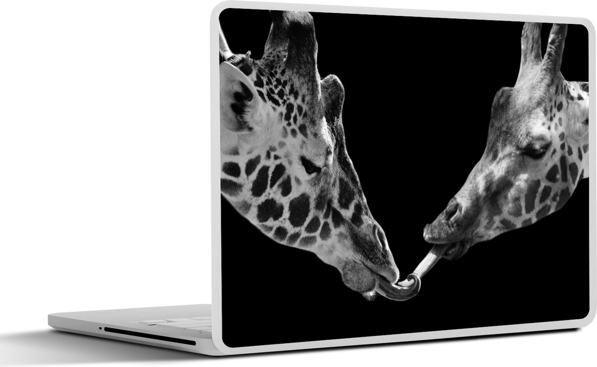Laptop sticker - 11.6 inch - Dieren - Zwart - giraffe - Wit - Portret - 30x21cm - Laptopstickers - Laptop skin - Cover