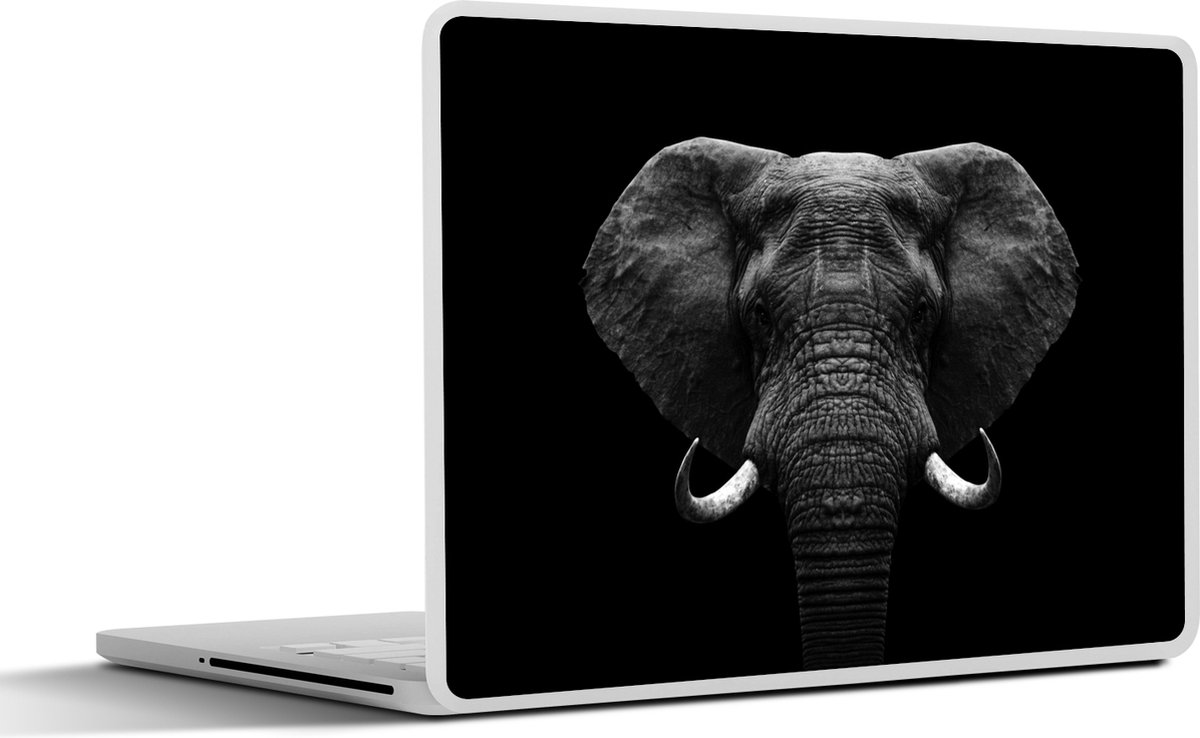 Laptop sticker - 10.1 inch - Dieren - Olifant - Portret - Zwart - Wit - 25x18cm - Laptopstickers - Laptop skin - Cover